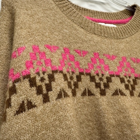 Lucky Brand Tan and Pink Crew Neck Sweater with Nordic Pattern - Picture 6 of 8